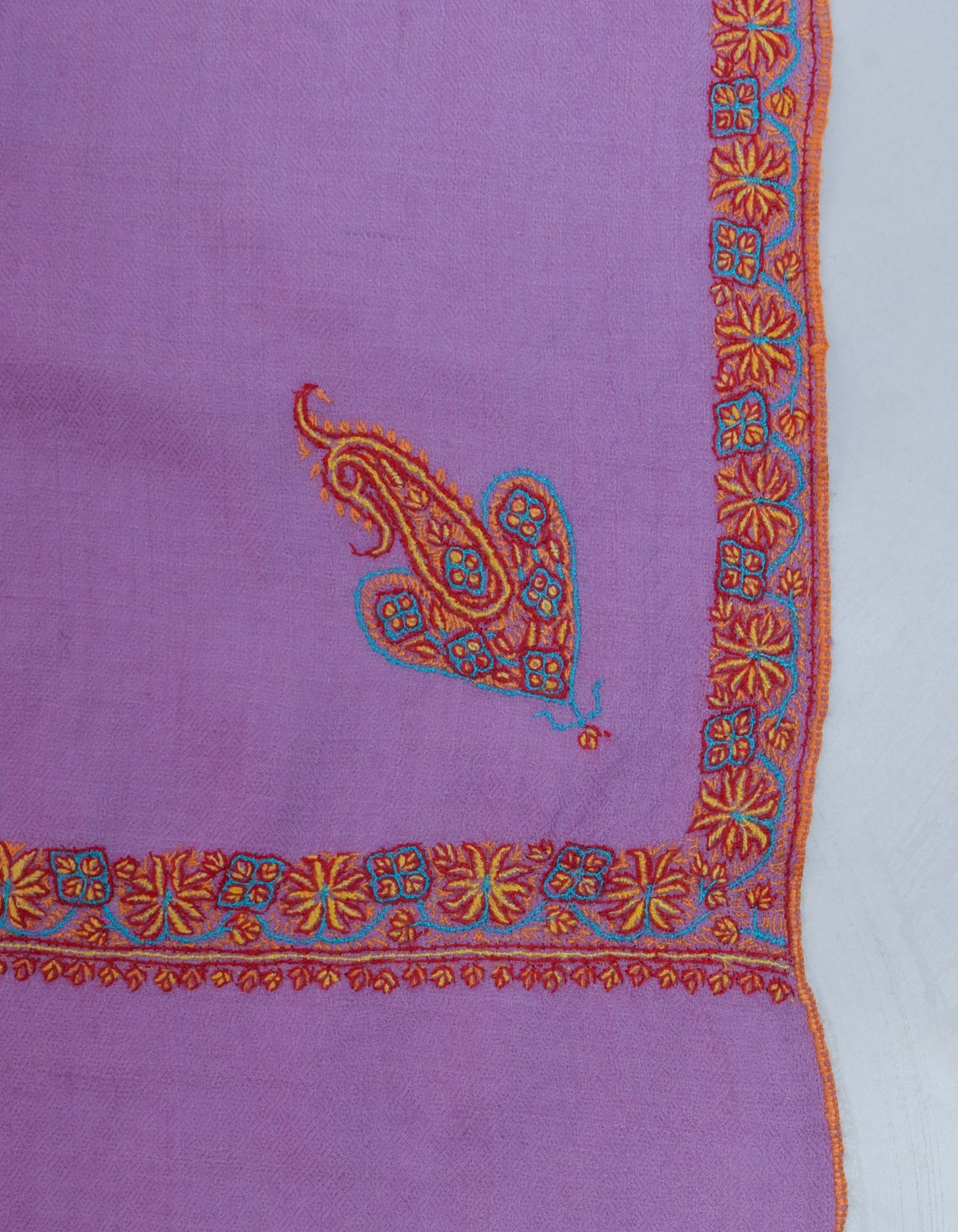 Lavender Handwoven Sozni Border Embroidered Cashmere Pashmina Stole