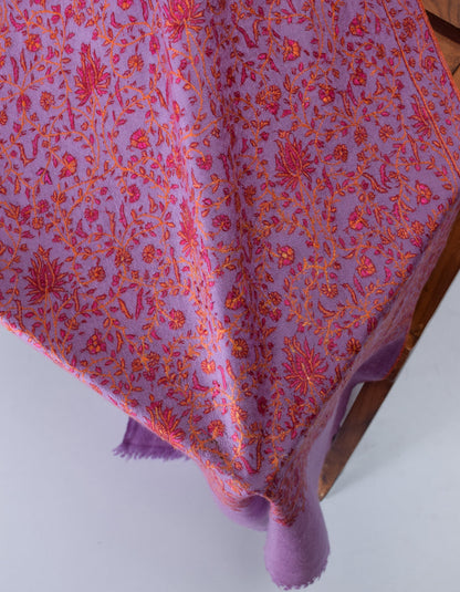 Lavender Handmade Sozni Certified Jaali  Embroidered Cashmere Pashmina Stole - Kashmir Box