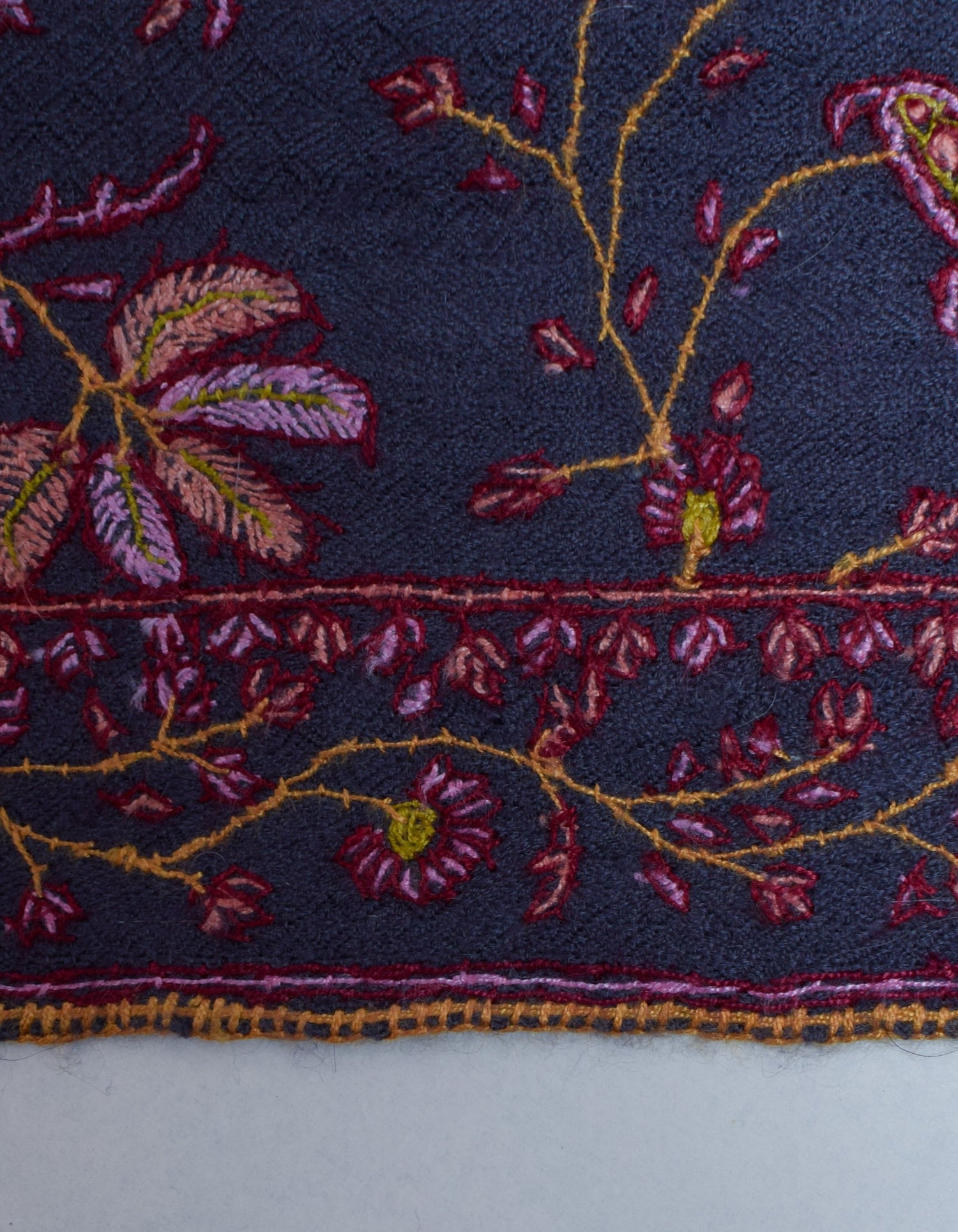 Bluish Grey Handmade Sozni Certified Jaali Embroidered Cashmere Pashmina Stole - Kashmir Box