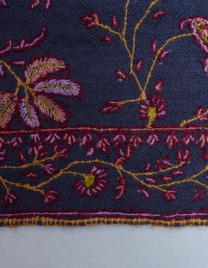 Bluish Grey Handmade Sozni Certified Jaali Embroidered Cashmere Pashmina Stole - Kashmir Box