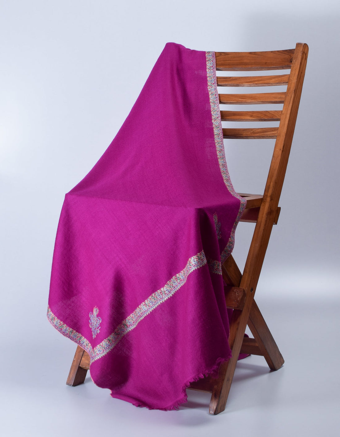 Deep Violet Handwoven Sozni Border Embroidered Cashmere Pashmina Stole