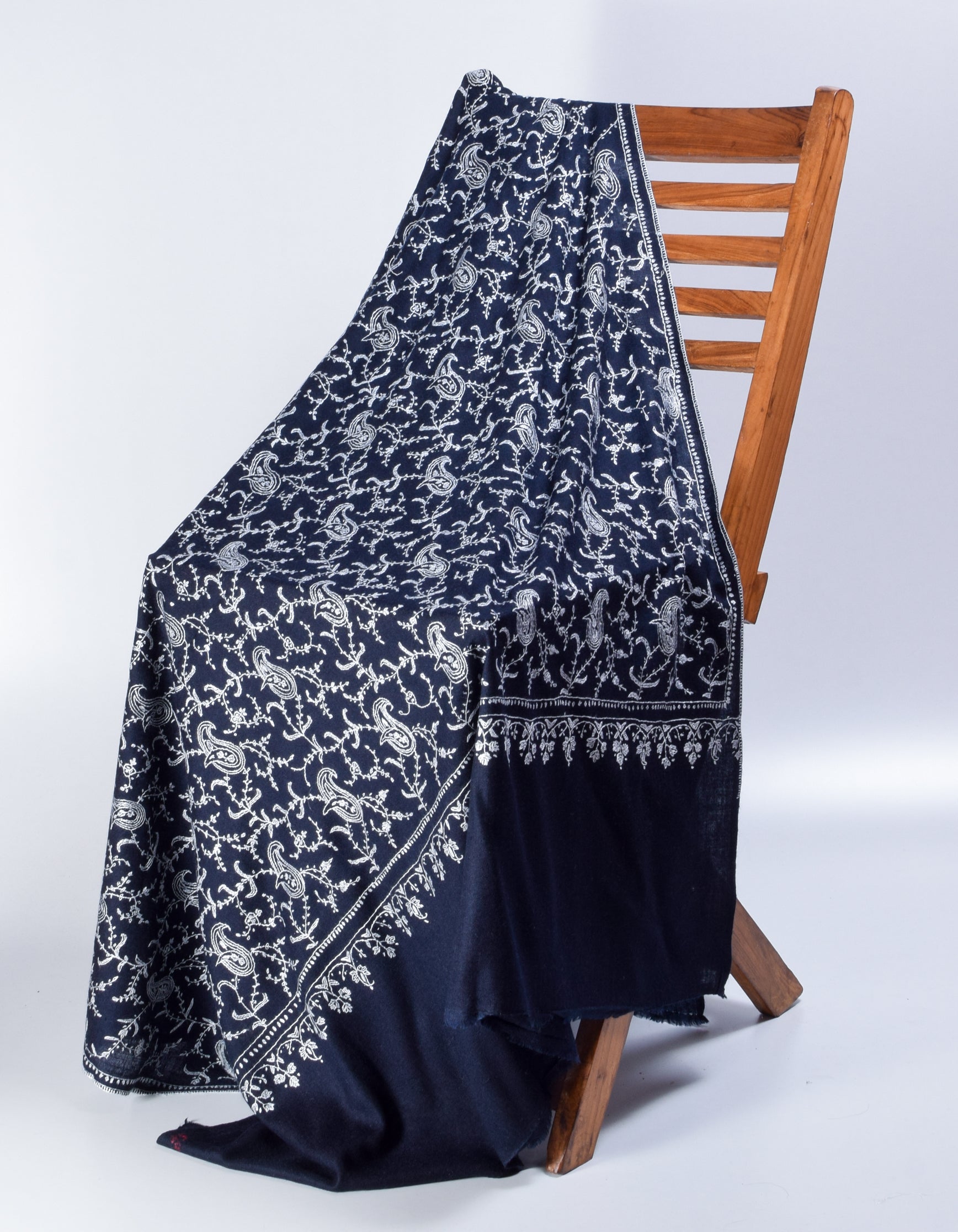 Classic Navy Handwoven Sozni Jaali Embroidered Cashmere Pashmina Shawl