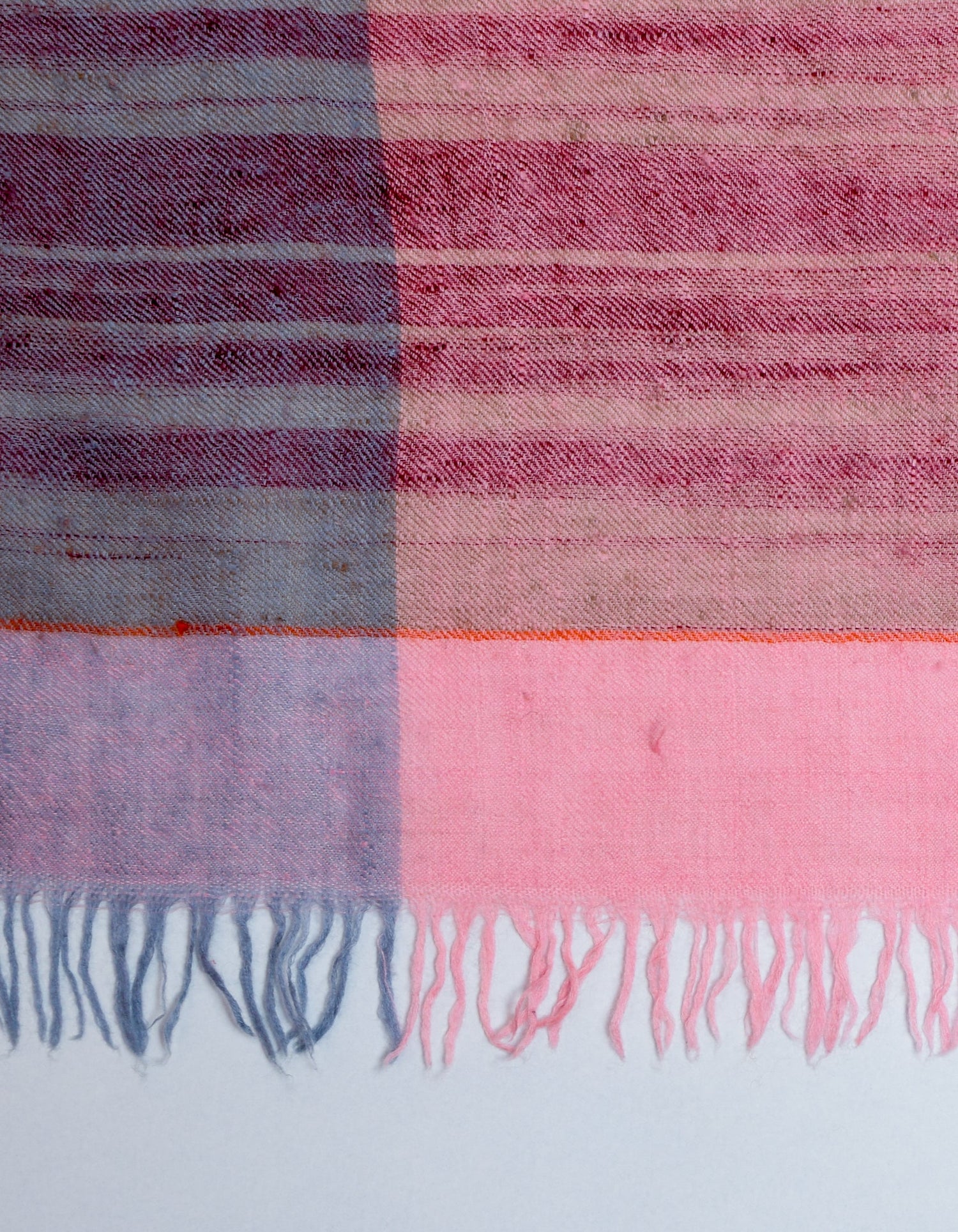 Modern Grey Pink Stripes Handwoven Sozni Embroidered Cashmere Pashmina Stole