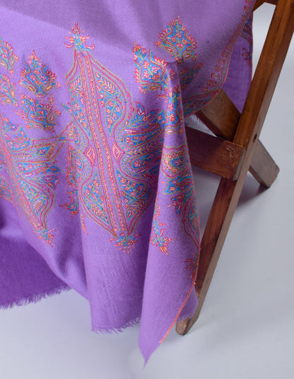 Soft Purple Handwoven Sozni Palla Embroidered Cashmere Pashmina Stole