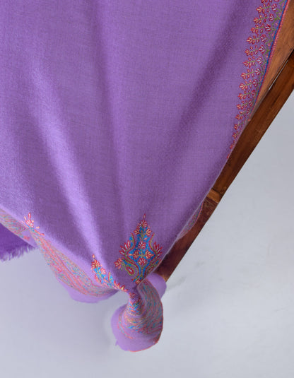 Soft Purple Handwoven Sozni Palla Embroidered Cashmere Pashmina Stole