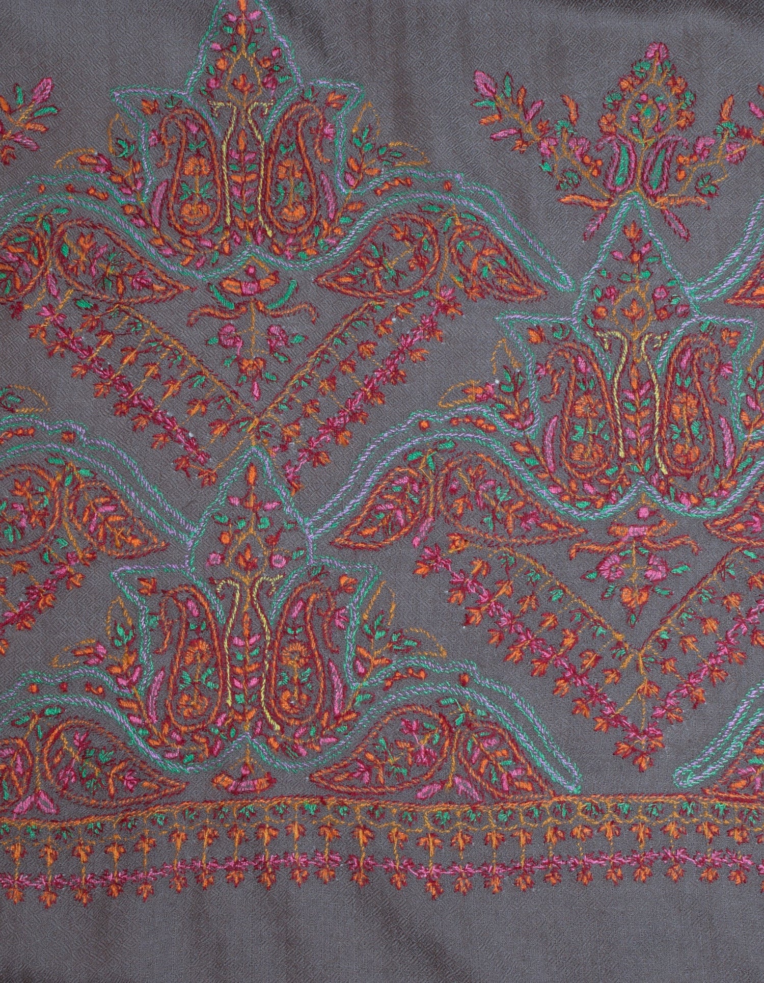 Davy Grey  Handwoven Sozni Palla Embroidered Cashmere Pashmina Stole - Kashmir Box
