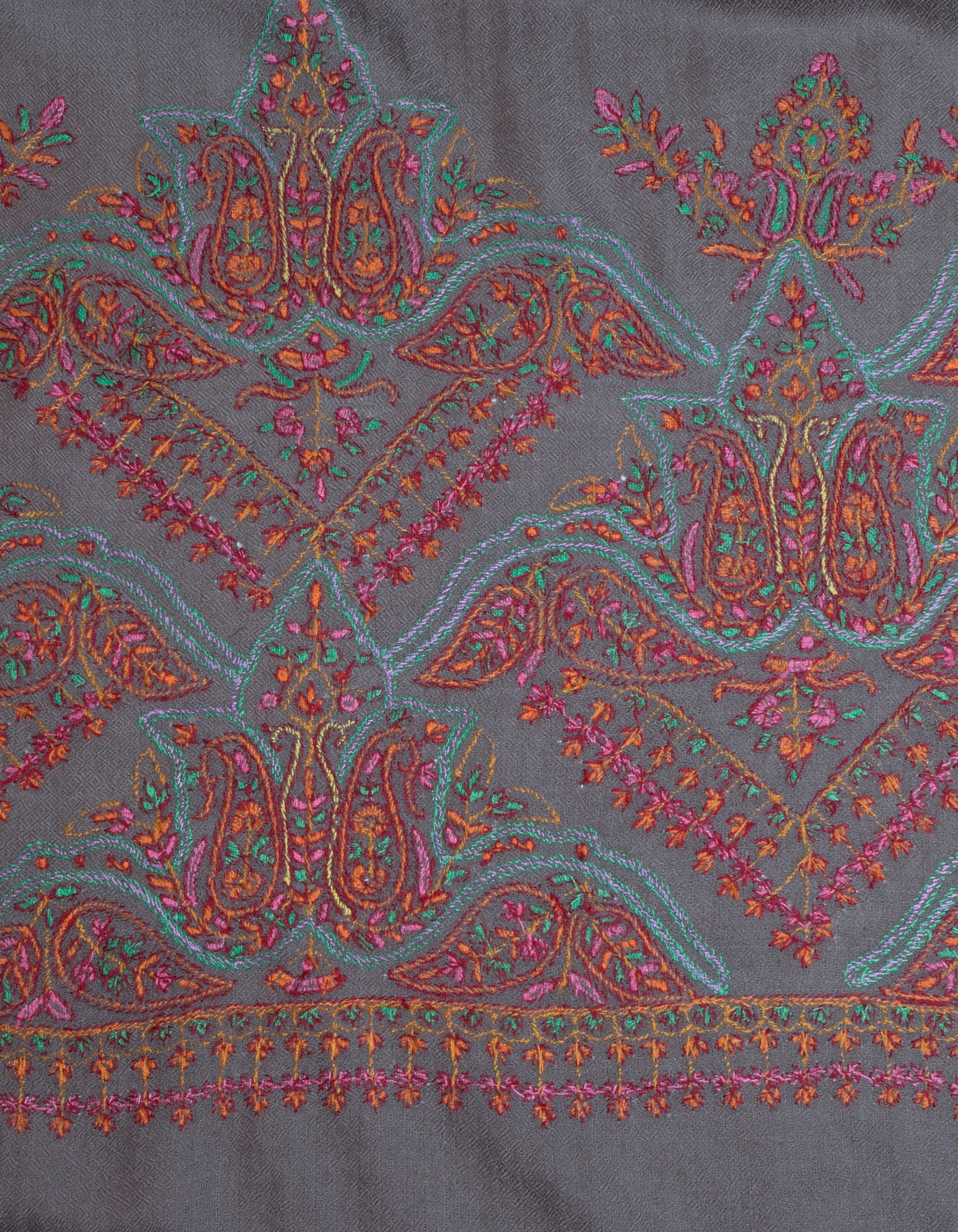 Davy Grey  Handwoven Sozni Palla Embroidered Cashmere Pashmina Stole - Kashmir Box