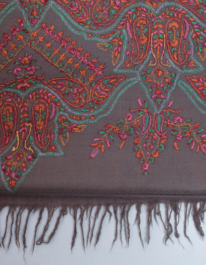 Davy Grey  Handwoven Sozni Palla Embroidered Cashmere Pashmina Stole - Kashmir Box