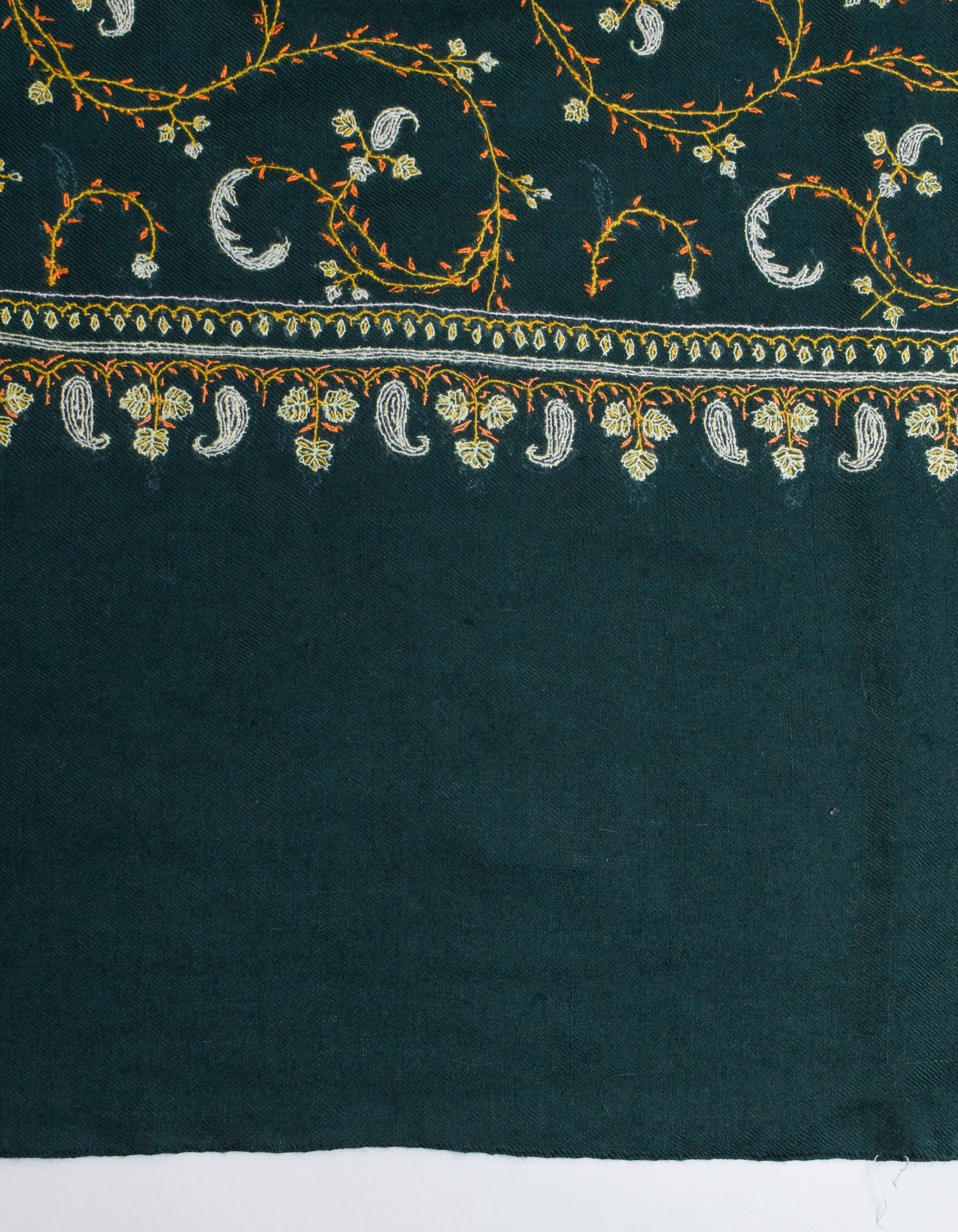 Dark Green Handwoven Sozni Jaali Embroidered Cashmere Pashmina Shawl