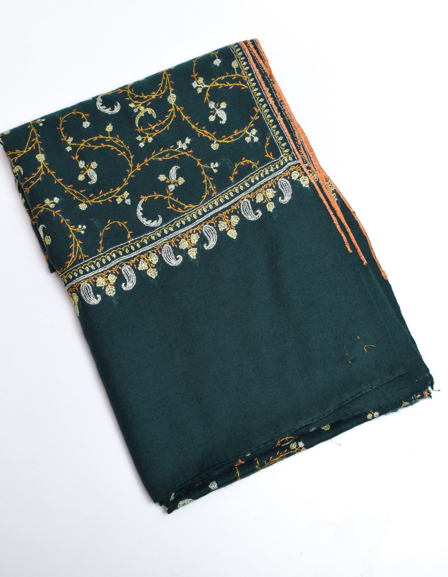 Dark Green Handwoven Sozni Jaali Embroidered Cashmere Pashmina Shawl