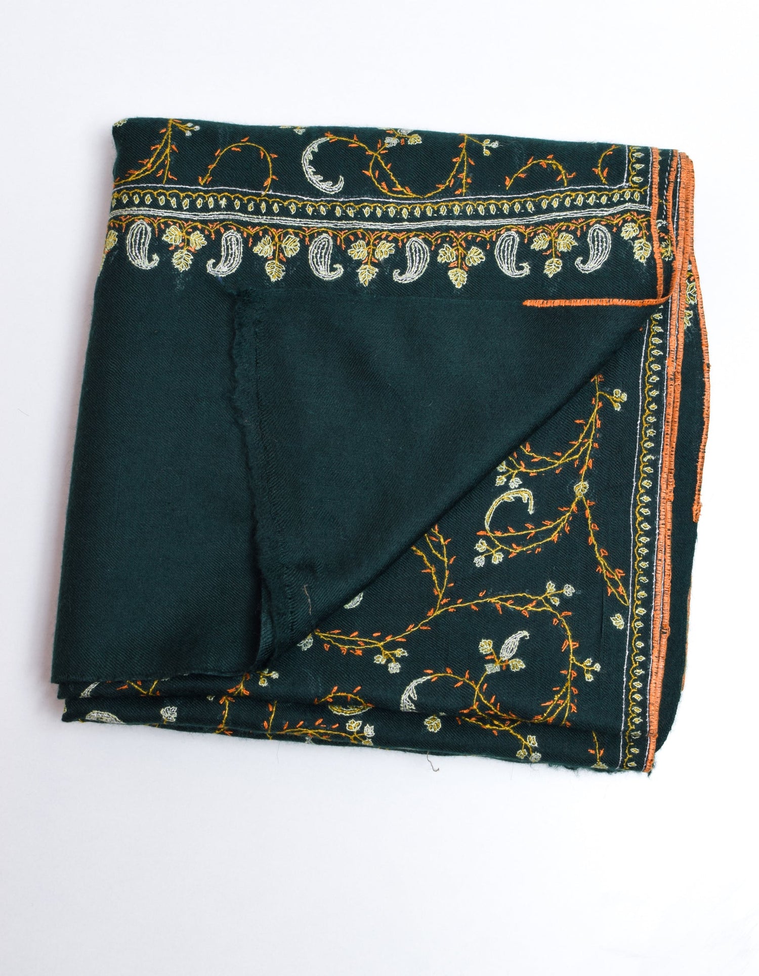 Dark Green Handwoven Sozni Jaali Embroidered Cashmere Pashmina Shawl