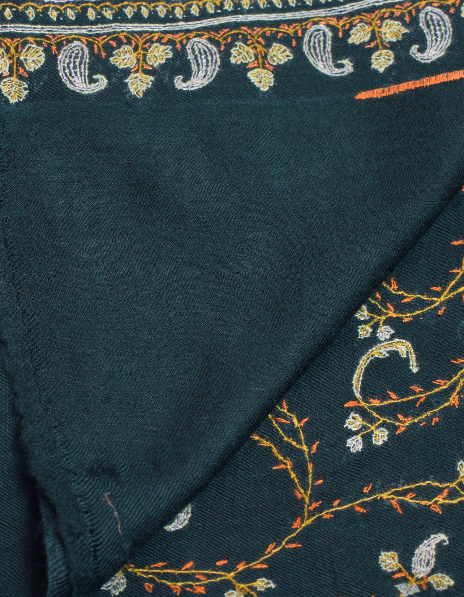 Dark Green Handwoven Sozni Jaali Embroidered Cashmere Pashmina Shawl