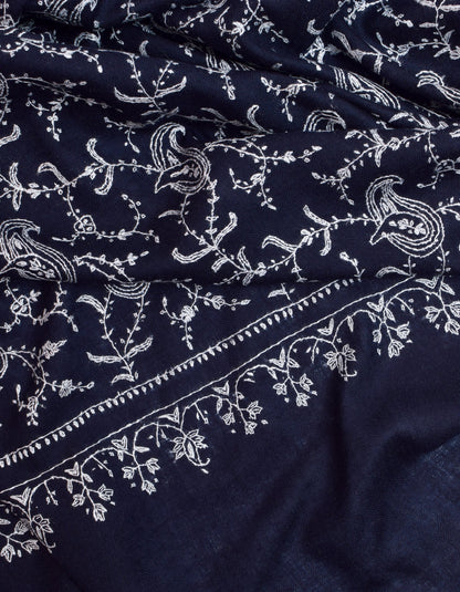 Classic Navy Handwoven Sozni Jaali Embroidered Cashmere Pashmina Shawl