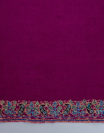 Deep Violet Handwoven Sozni Border Embroidered Cashmere Pashmina Stole