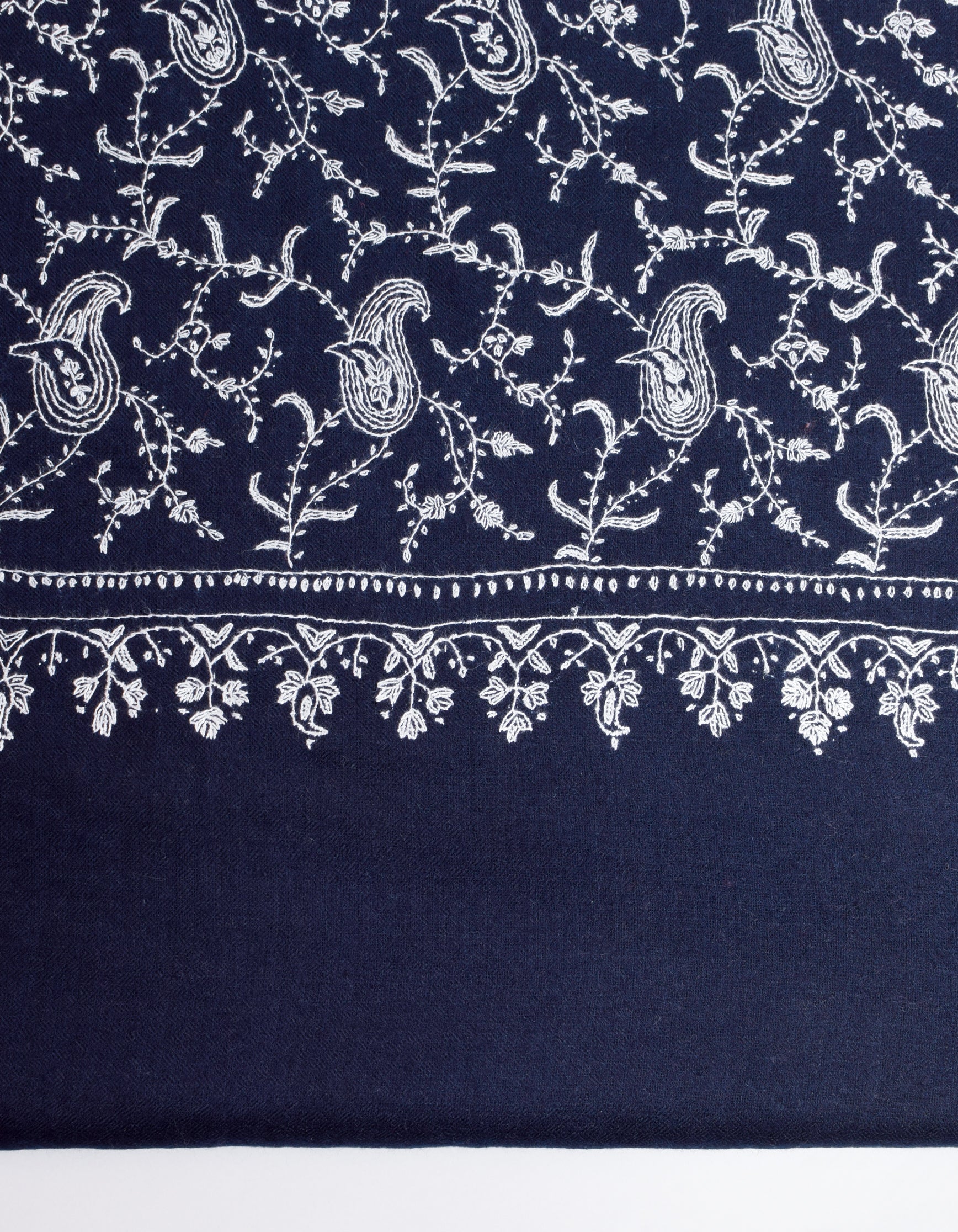 Classic Navy Handwoven Sozni Jaali Embroidered Cashmere Pashmina Shawl