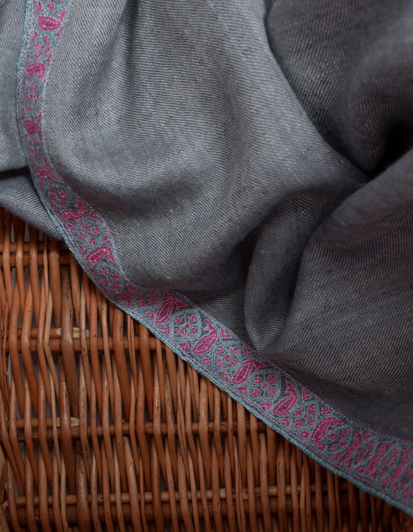 Kashmir Blue Handwoven Sozni Jaali Embroidered Cashmere Pashmina Stole - Kashmir Box