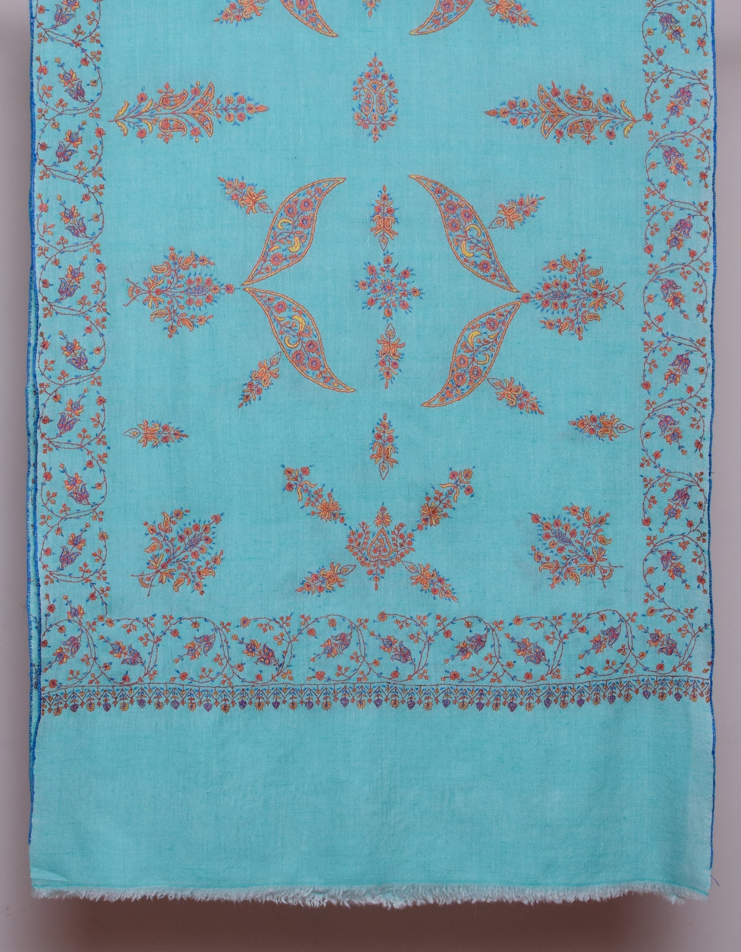 Seafoam Green Handwoven Sozni Floral Embroidered Cashmere Pashmina Stole - Kashmir Box