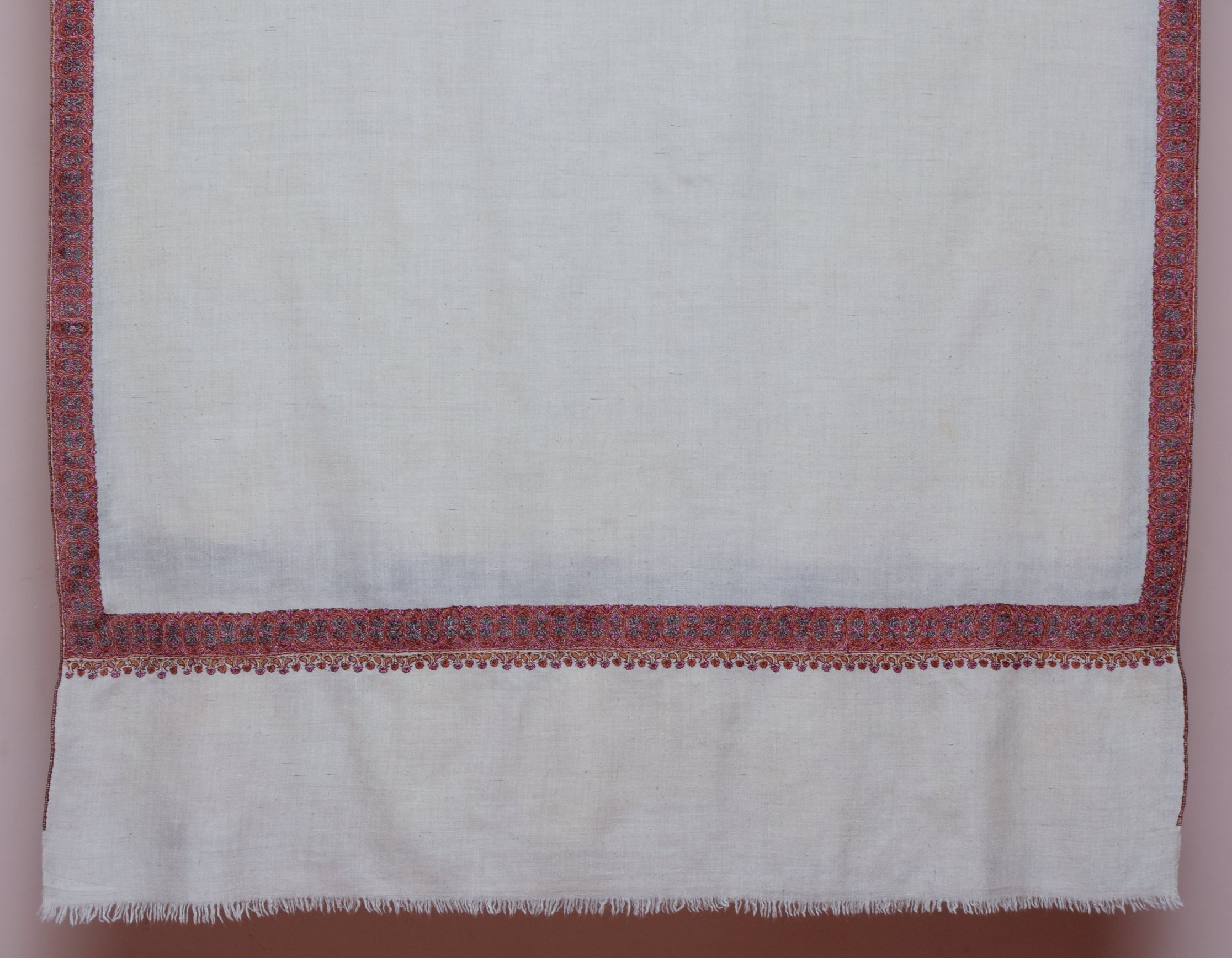Natural Light Beige Handwoven Sozni Border Embroidered Cashmere Pashmina Shawl - Kashmir Box