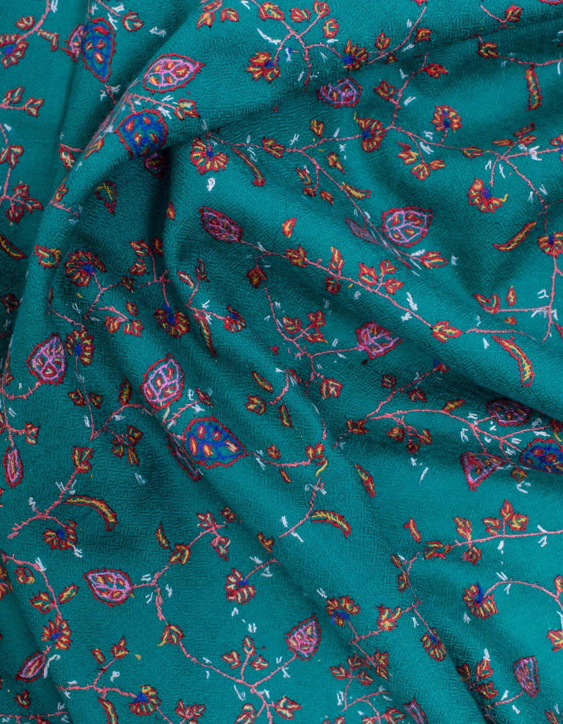 Teal Green Handwoven Sozni Jaali Embroidered Cashmere Pashmina Stole