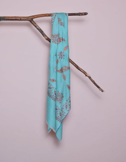Seafoam Green Handwoven Sozni Floral Embroidered Cashmere Pashmina Stole - Kashmir Box