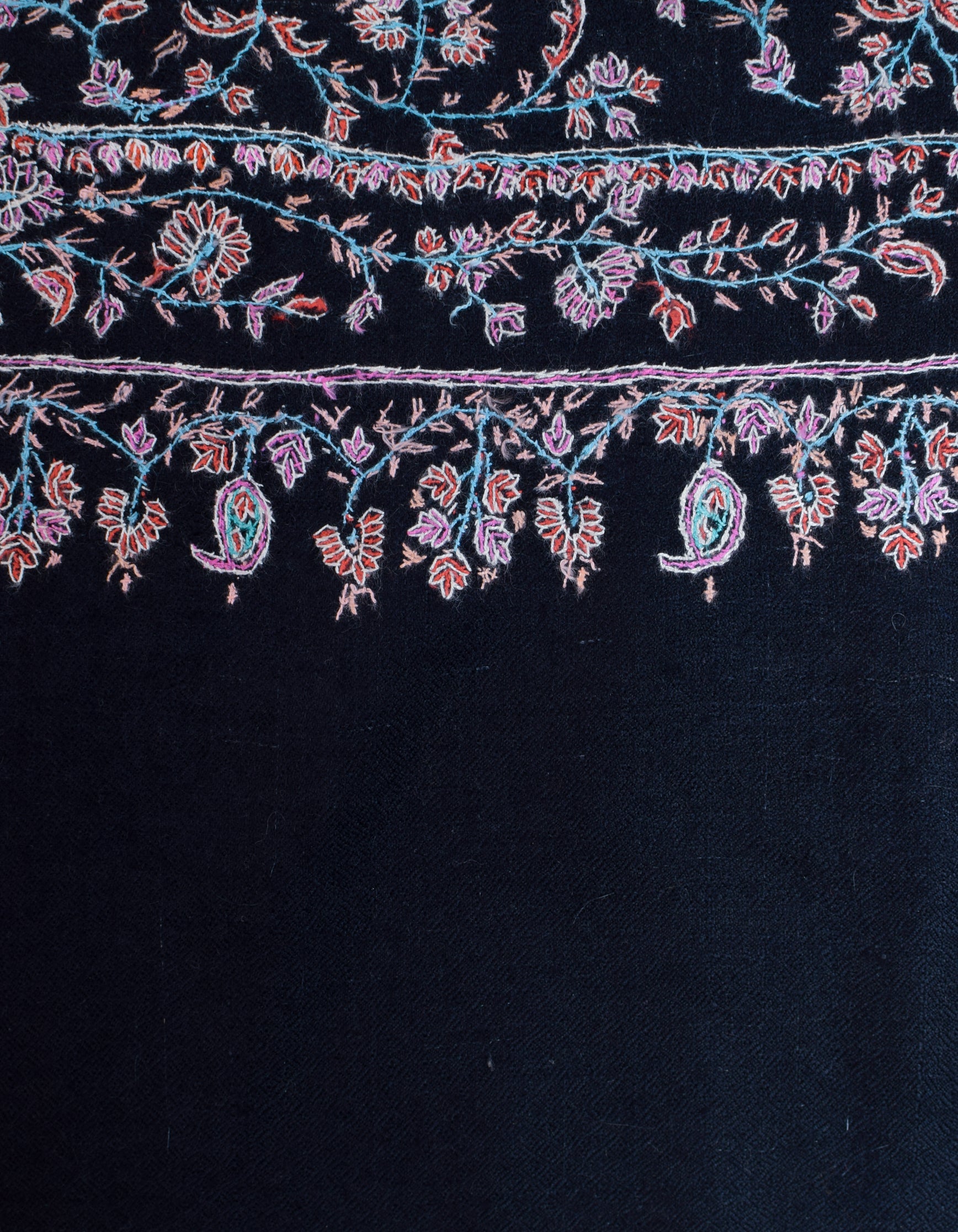 Classic Black Handwoven Coloured Sozni Jaali Embroidered Cashmere Pashmina Stole - Kashmir Box