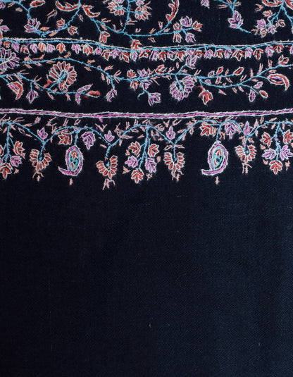 Classic Black Handwoven Coloured Sozni Jaali Embroidered Cashmere Pashmina Stole - Kashmir Box