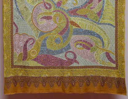 Multicolour Handwoven Kalamkari Sozni Embroidered Cashmere Pashmina Shawl