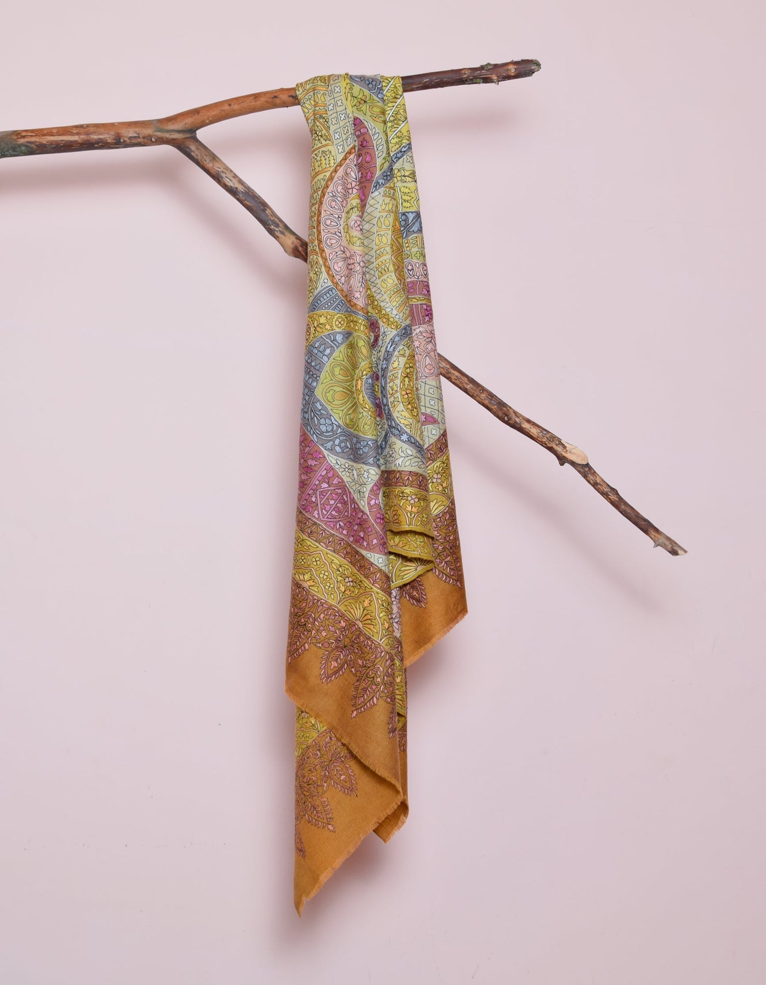 Multicolour Handwoven Kalamkari Sozni Embroidered Cashmere Pashmina Shawl