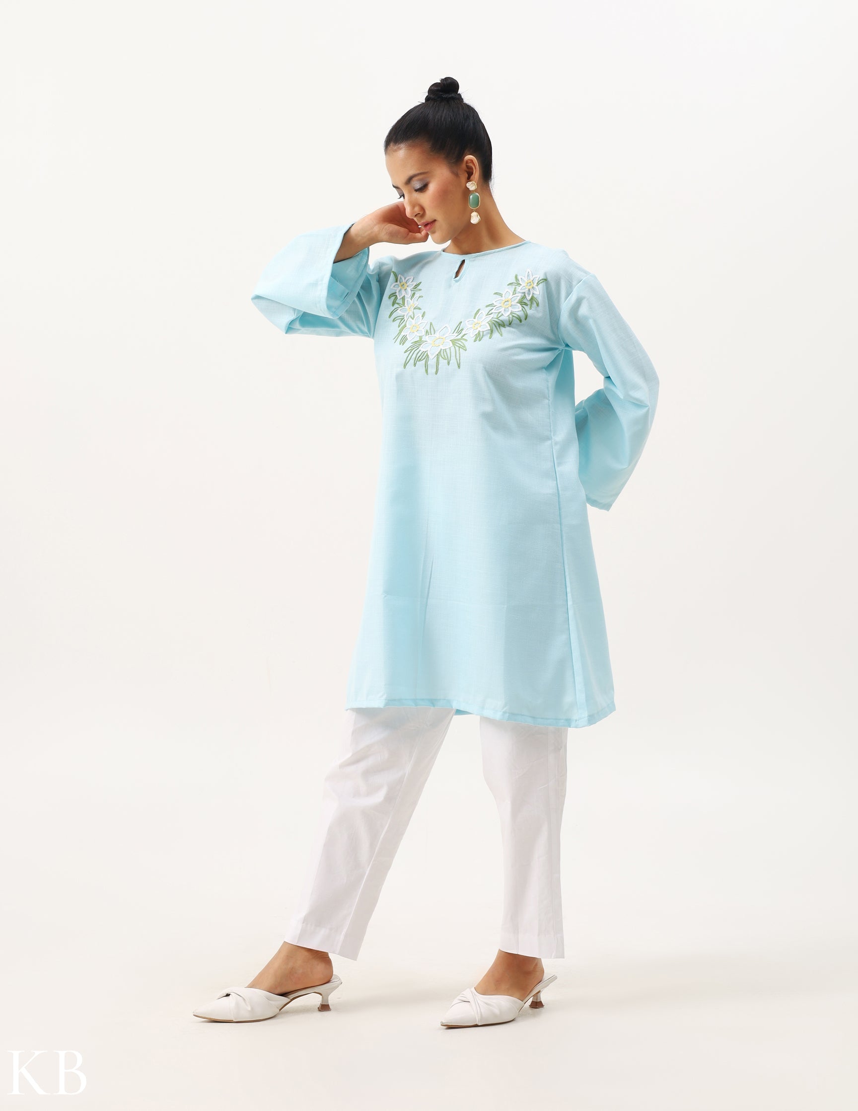 Boxy Tunic Powdered Blue - Kashmir Box