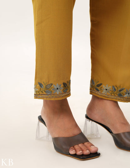 Amber Yellow Embroidered Jacket Co-ord Set - Kashmir Box