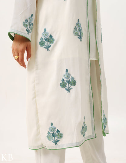 Creamy White Embroidered Jacket Co-ord Set - Kashmir Box