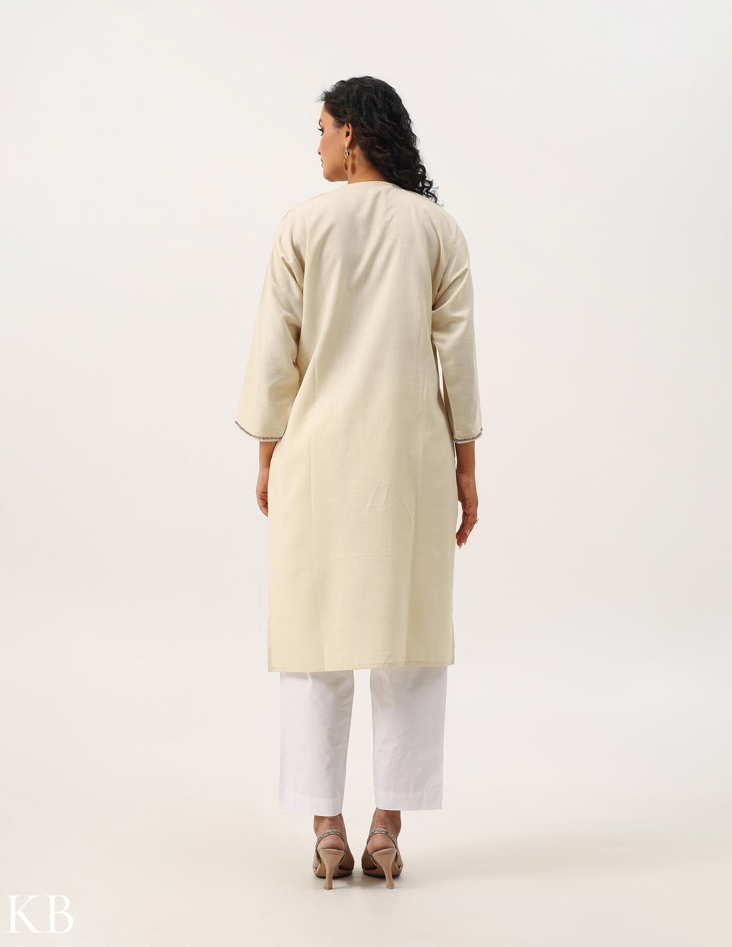 Cream Cotton Tilla Embroidered Kurti - Kashmir Box