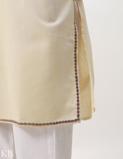 Cream Cotton Tilla Embroidered Kurti - Kashmir Box