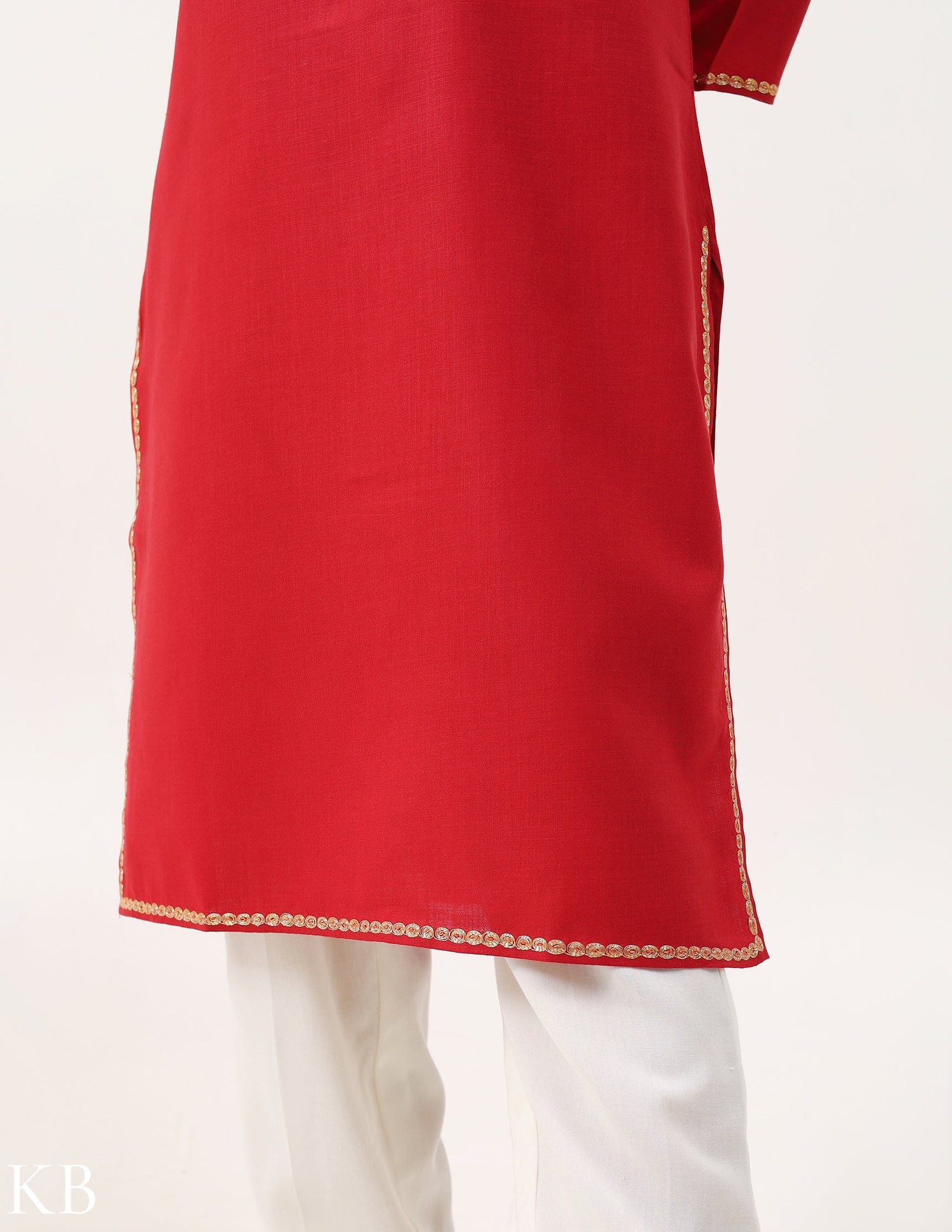 Crimson Red Cotton Tilla Embellished Kurti - Kashmir Box