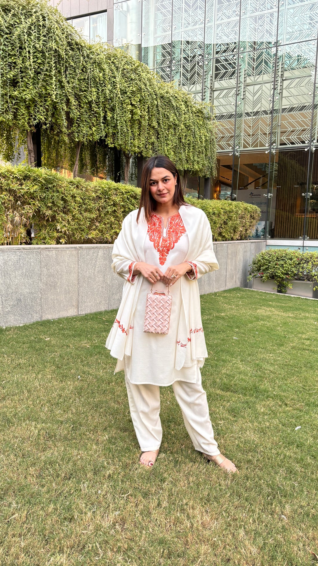 meHER Off-White Kashmiri Aari Woollen Co-ord Set