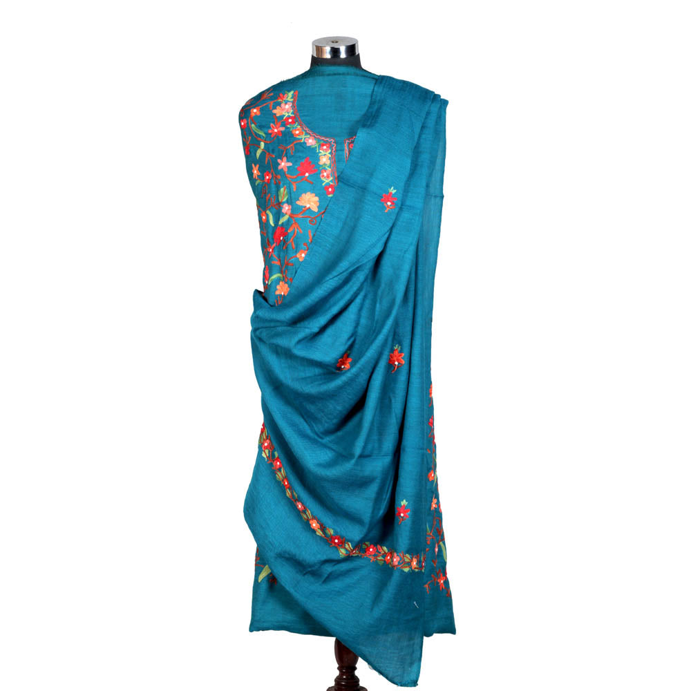 Pure Woolen Unstitched Skyblue Suit - KashmirBox.com