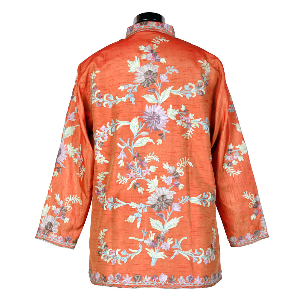 Kashmiri Orange Short Silk Jacket - KashmirBox.com