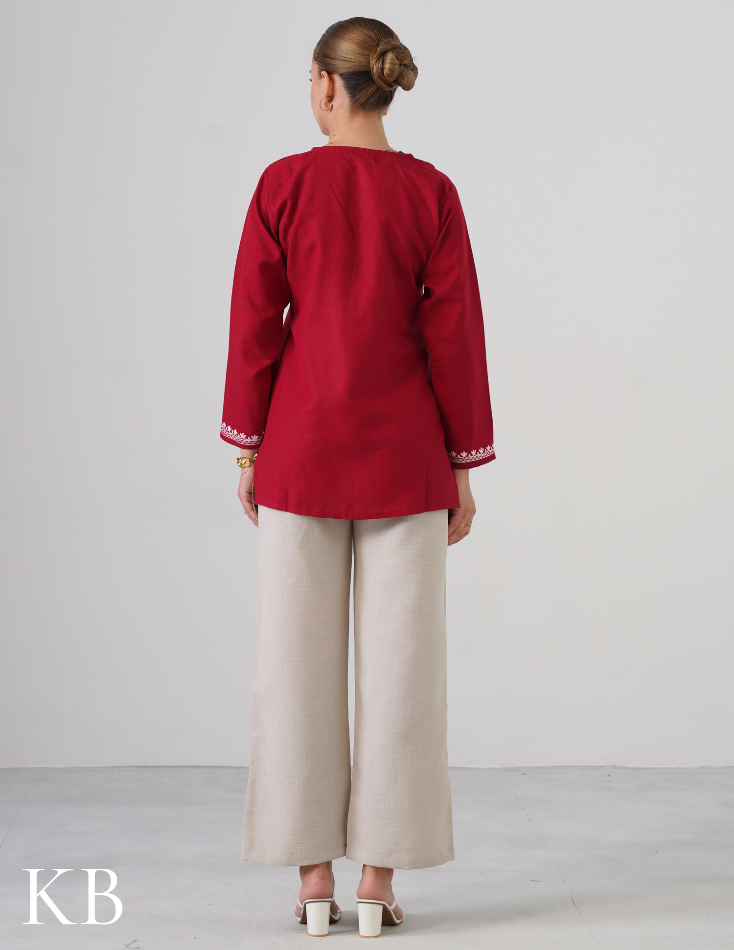 Blush Aari Embroidery Maroon Cotton Top