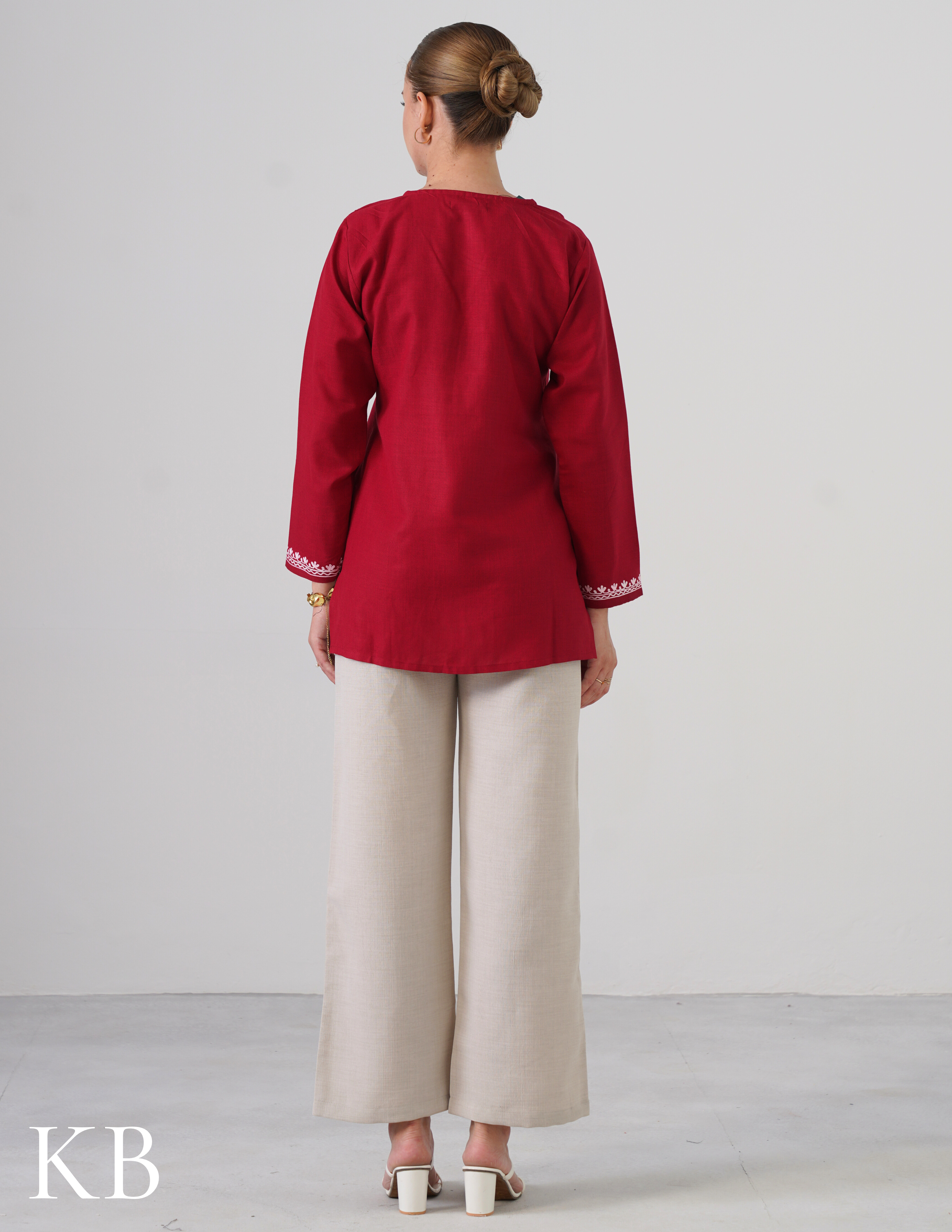 Blush Aari Embroidery Maroon Cotton Top