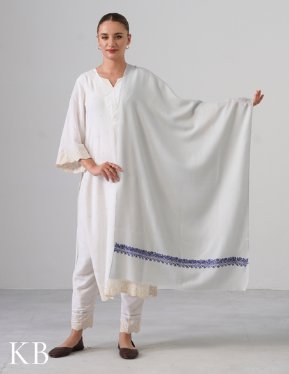 Water Grey Woollen Stole with Greyish Blue Aari Embroidery | Subtle Everyday Elegance - Kashmir Box