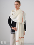 White Woollen Stole with Rust Orange Aari Embroidery | Minimal & Timeless - Kashmir Box