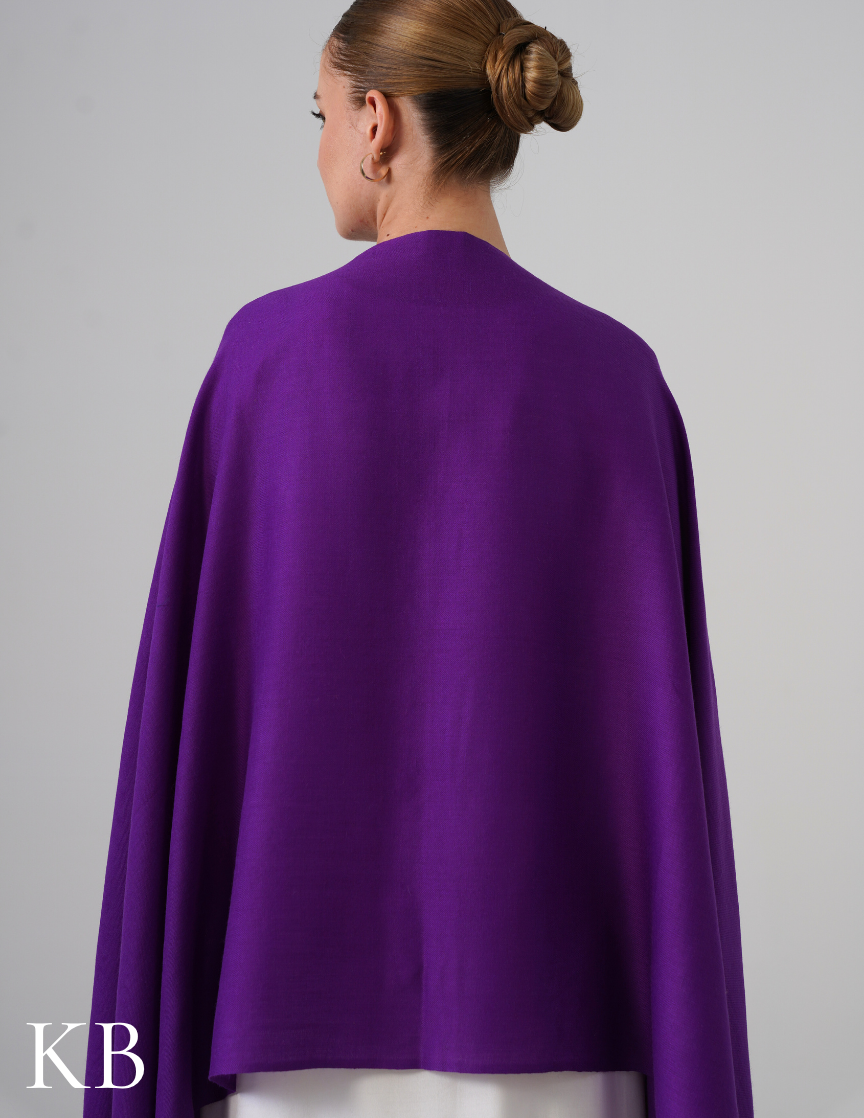 Royal Purple Woollen Stole with Lavender Aari Embroidery | Everyday Elegance - Kashmir Box