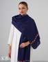 Navy Blue Woollen Stole with Pink & Rust Aari Embroidery | Refined Winter Layer - Kashmir Box