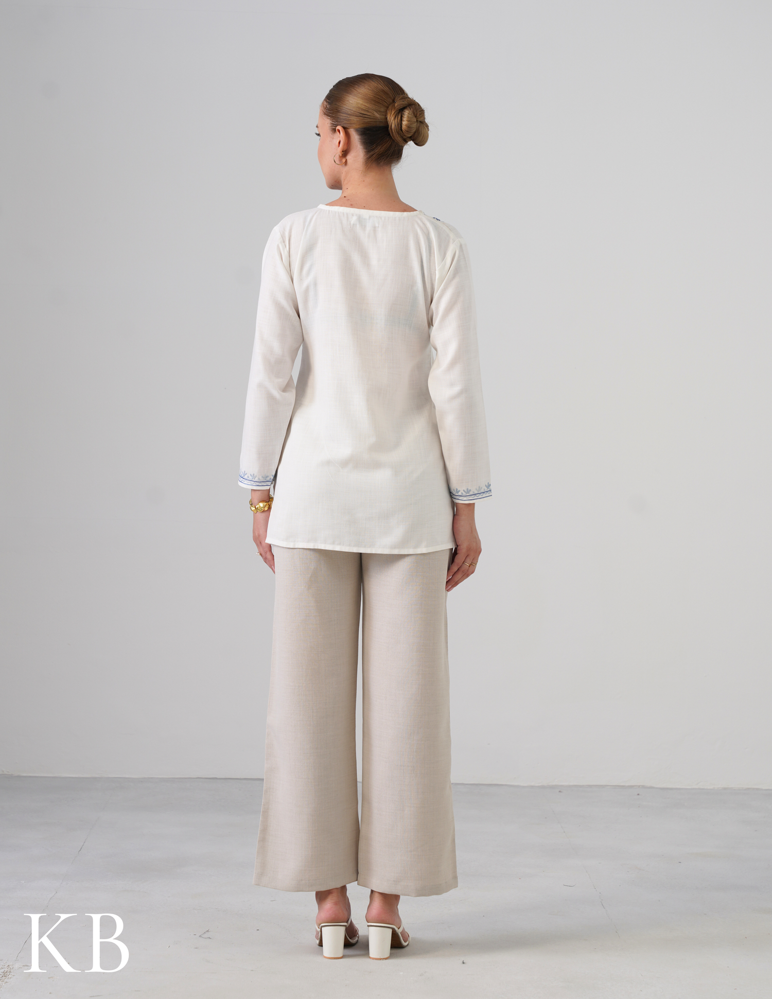 White Embroidered Short Kurti for Women - Cotton Aari Work