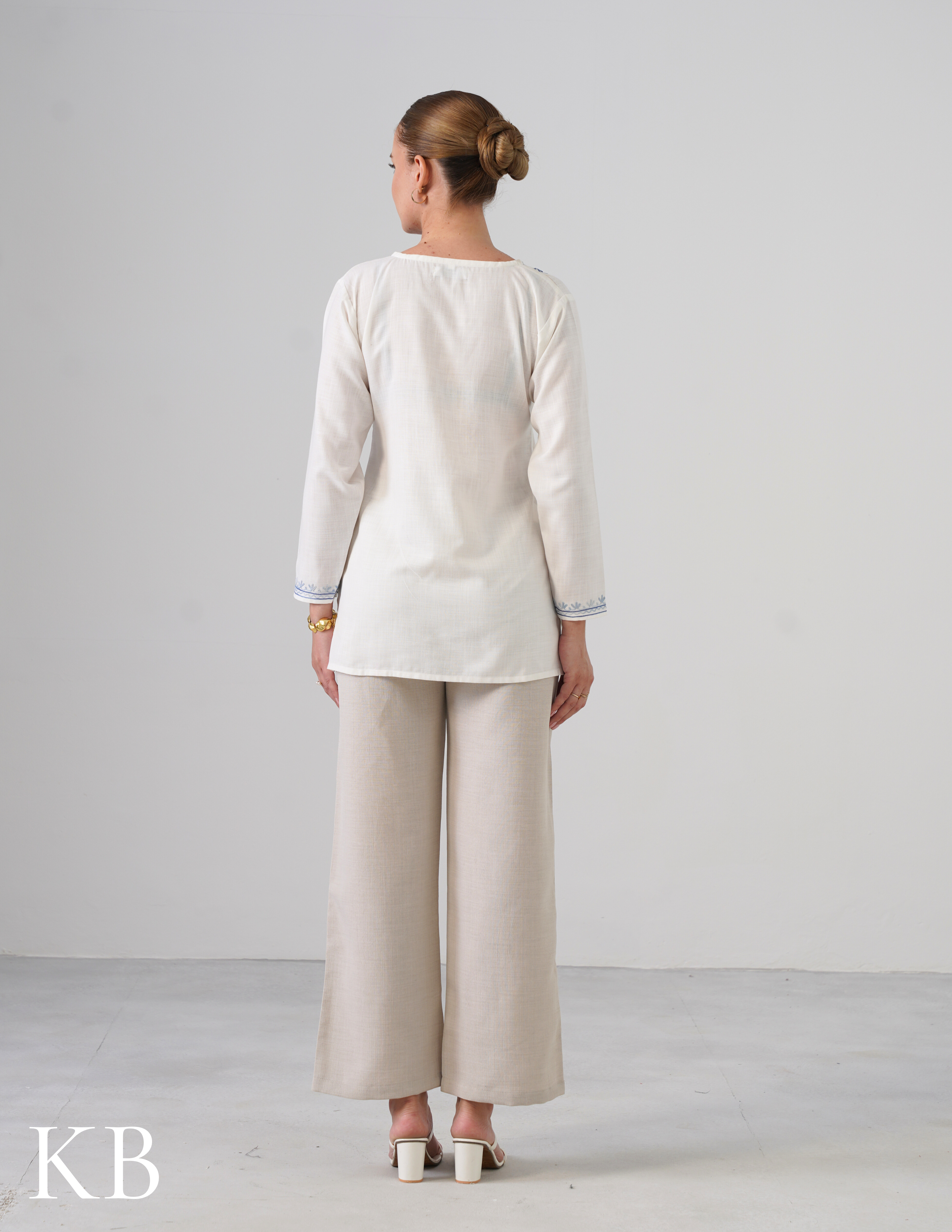 White Embroidered Short Kurti for Women - Cotton Aari Work