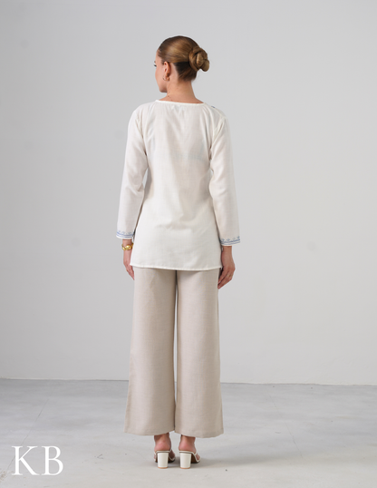 White Embroidered Short Kurti for Women - Cotton Aari Work