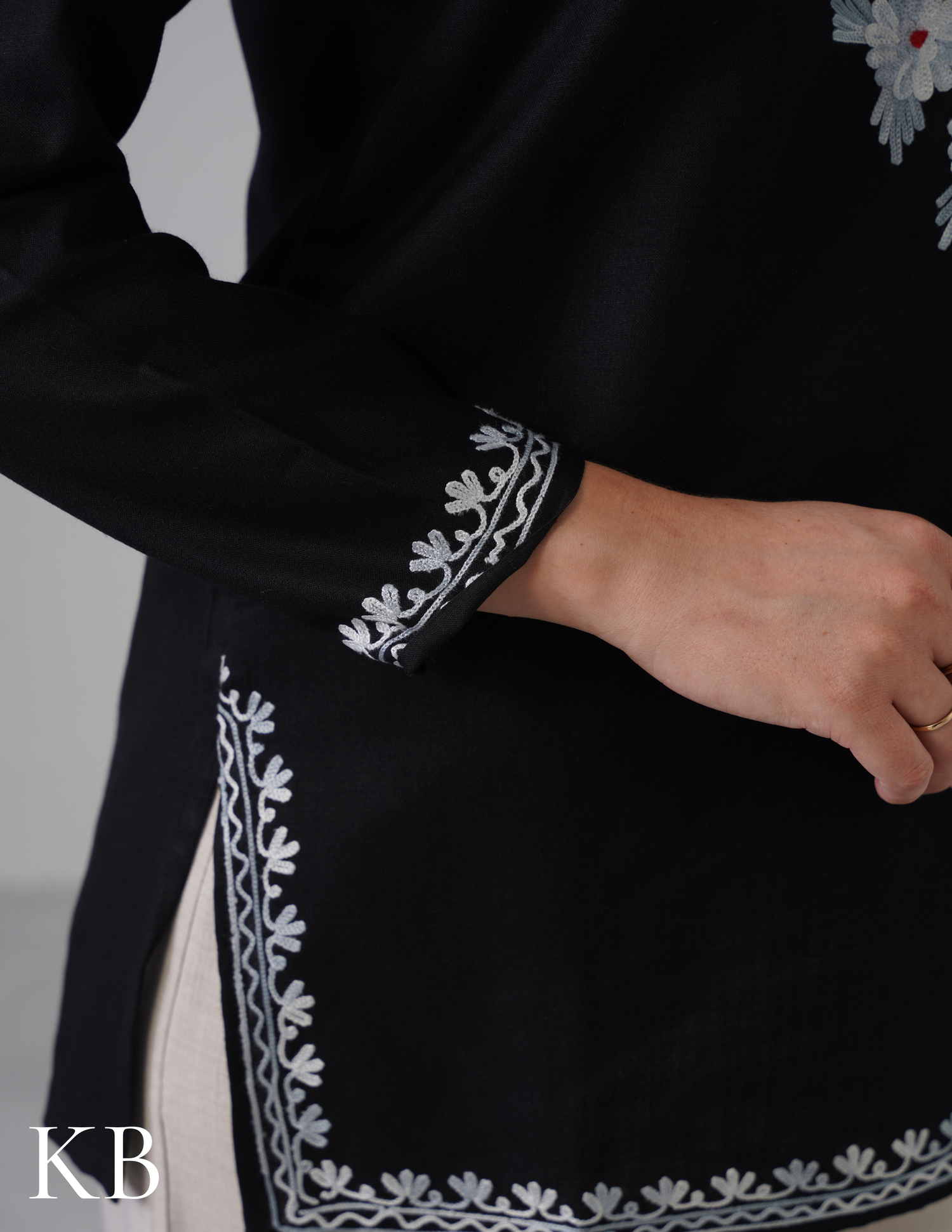 Black Embroidered Short Kurti for Women - Cotton Aari Work