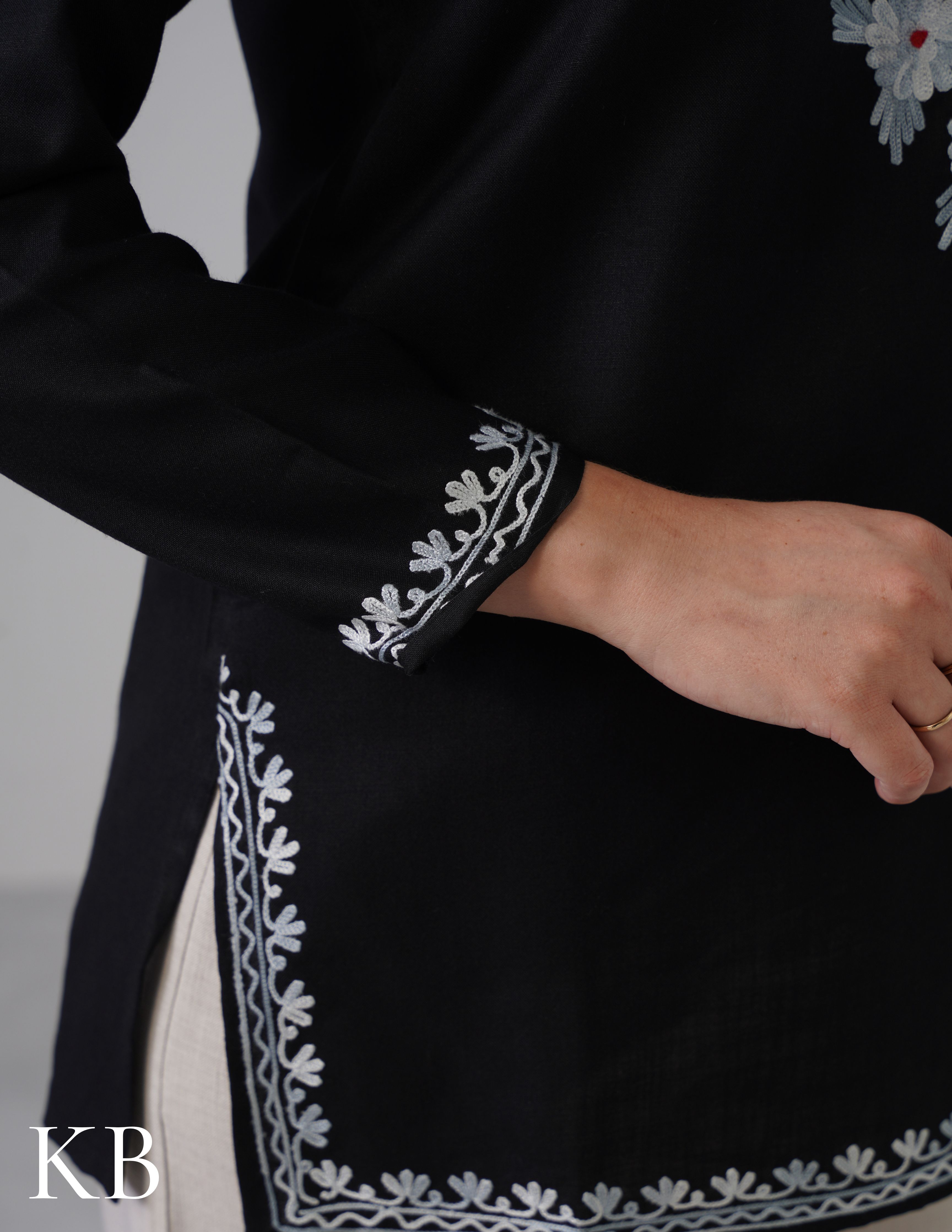 Black Embroidered Short Kurti for Women - Cotton Aari Work