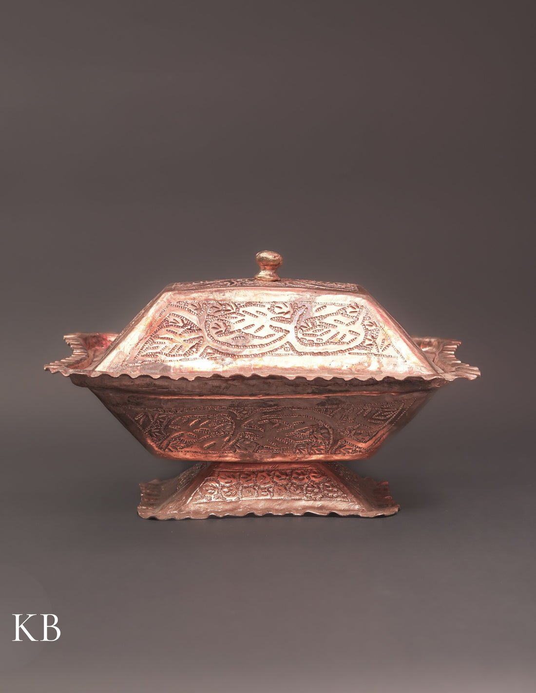 Kashmiri Copperware Butter Box with Stand – Artisan-Made | Handcrafted Heritage