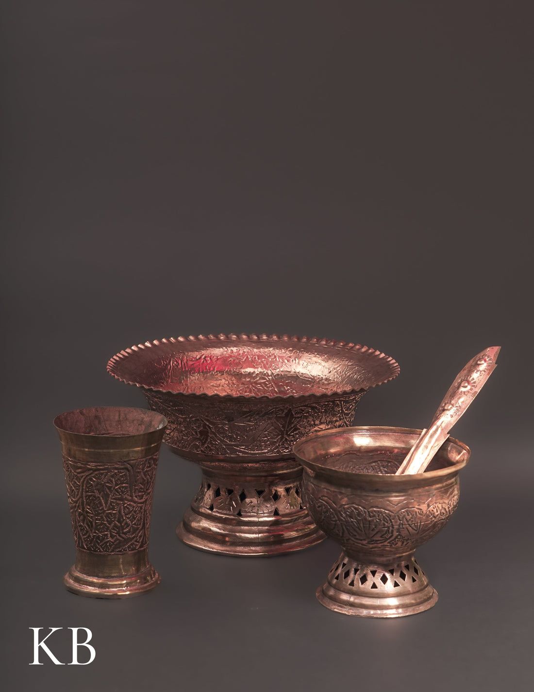 Kashmiri Copperware Ritual Set – Kaab, Bowl, Glass &amp; Spoon | Artisan-Made | Handcrafted Heritage